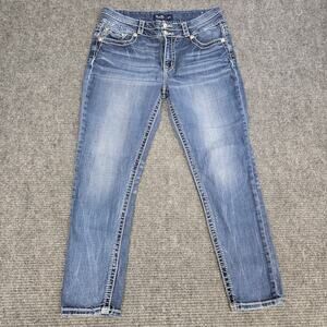 Miss Me Jeans Womens 33 Ankle Curvy Skinny Blue Embellished Rhinestone